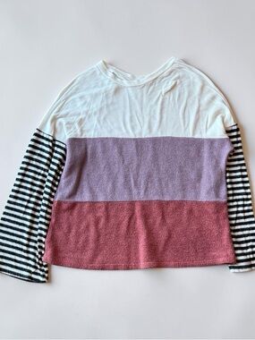 Lovely Melody Colorblock Stripe Long Sleeve Top - White, Lavender, Mauve, Black